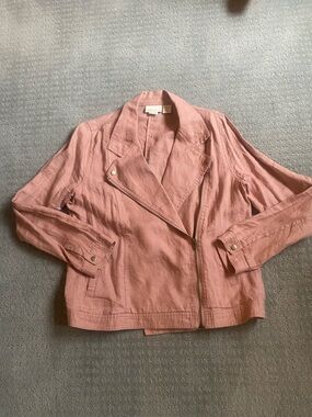Cynthia Rowley Linen Dusty Rose Moto Jacket